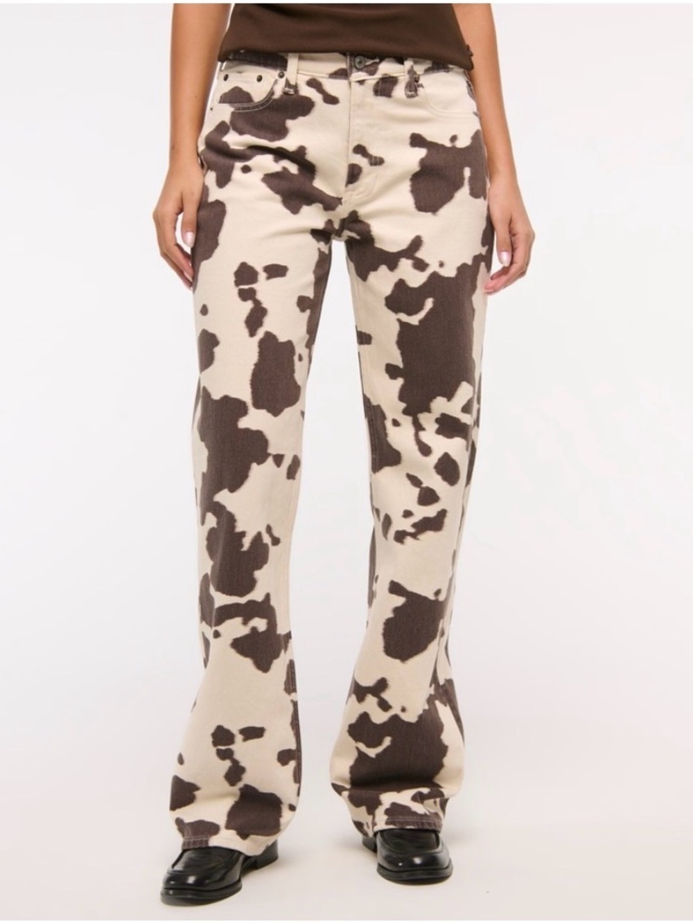 Abercrombie & fitch Cow-Print high rise 90s relaxed jeans in Cream & Brown